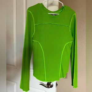 UO XL 💚 waffle weave seamed bright green long sleeve